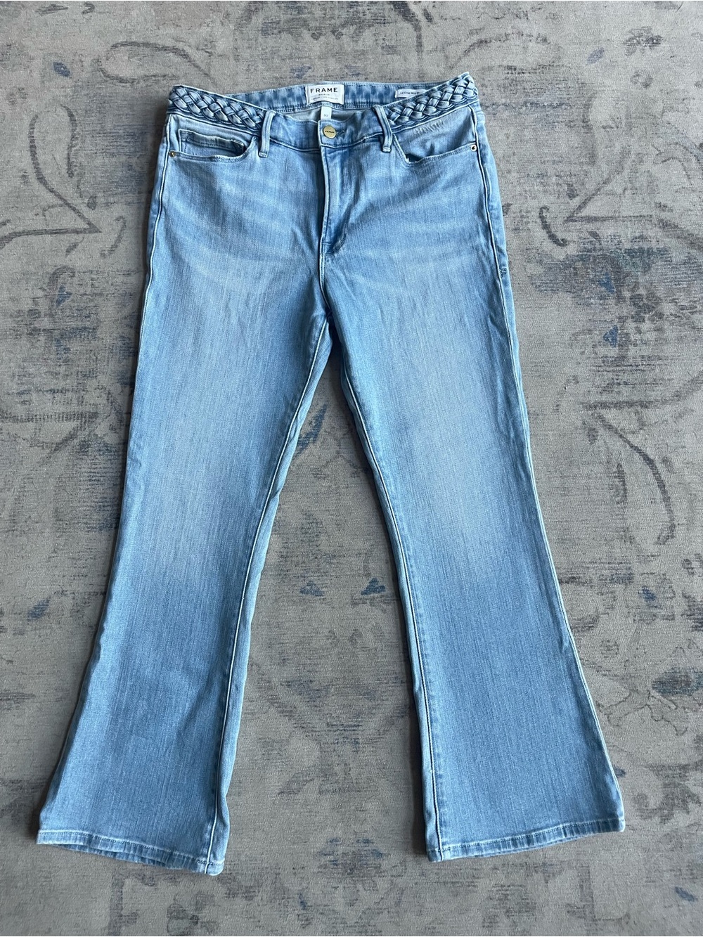 FRAME Le Crop Mini Boot Jeans Braided Waist Light Wash Size 30